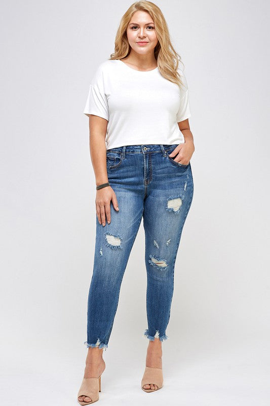 Plus Size High Rise Distressed Ankle Skinny Jeans