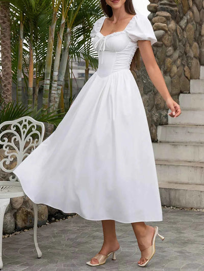 Sweetheart Neck Puff Sleeve Midi Dress