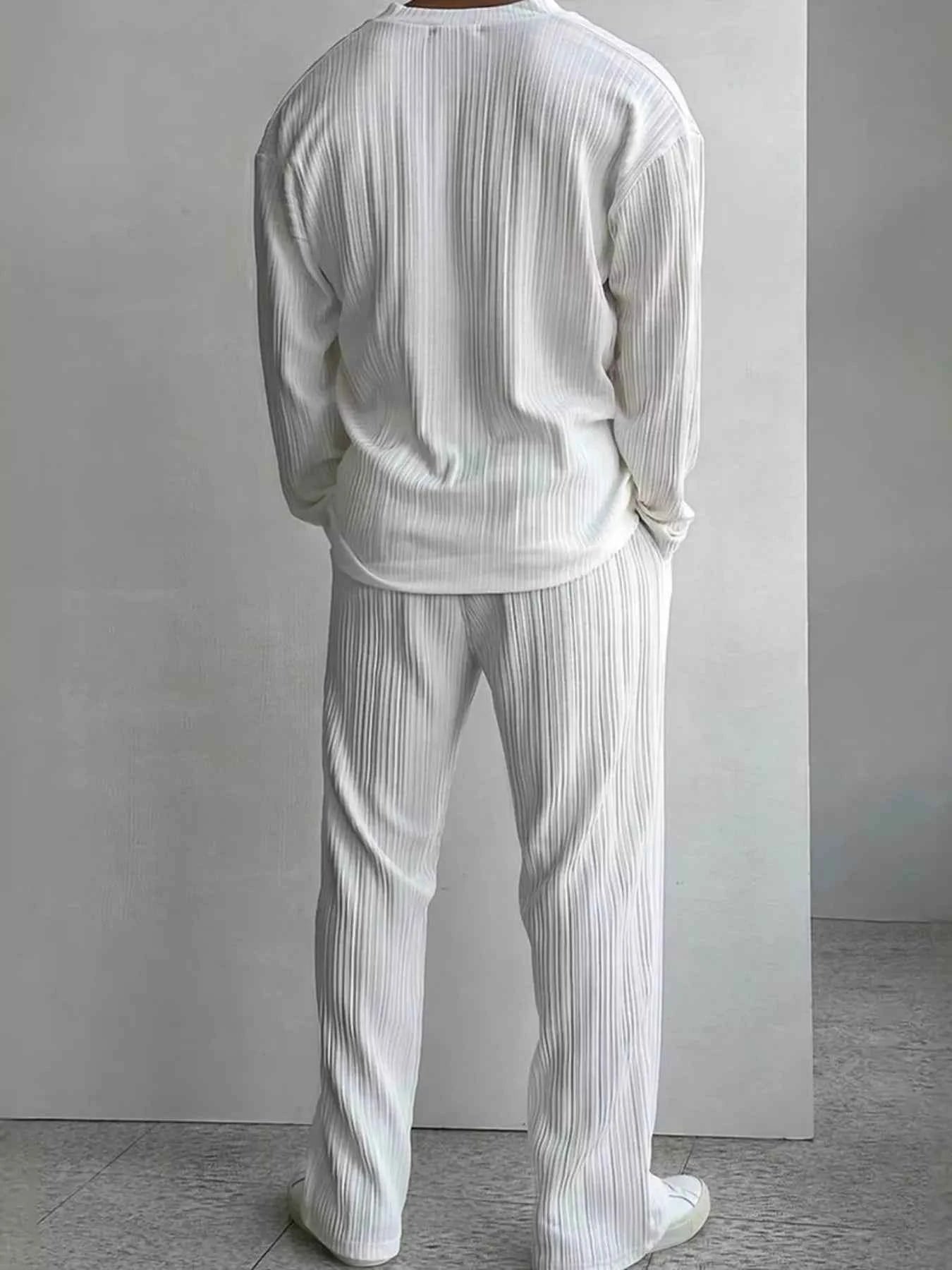 Men's Full Size Textured Button Up Shirt and Pants Set Plus Size