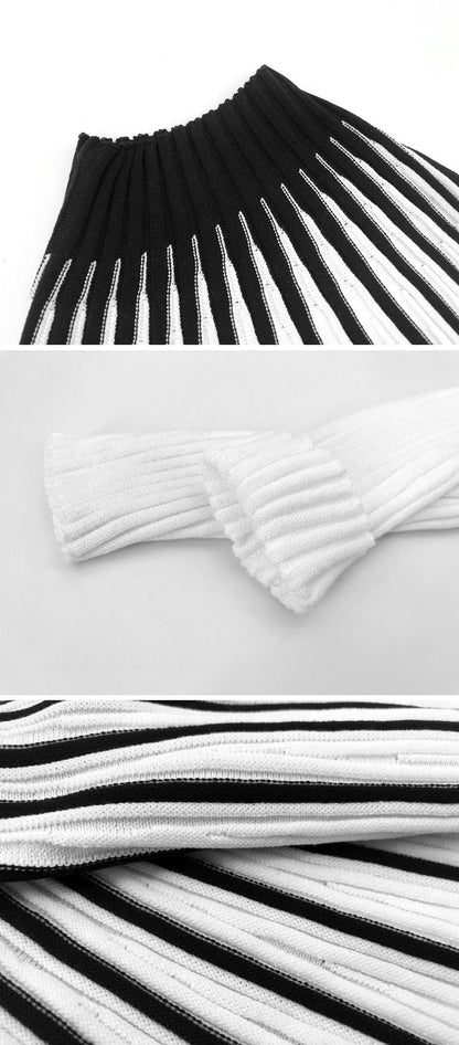 Striped Turtleneck Sweater - Bodycon Knit Style