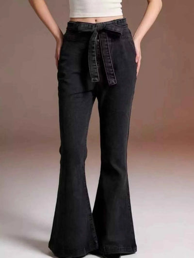Bow-Tie High-Waisted Flare Jeans