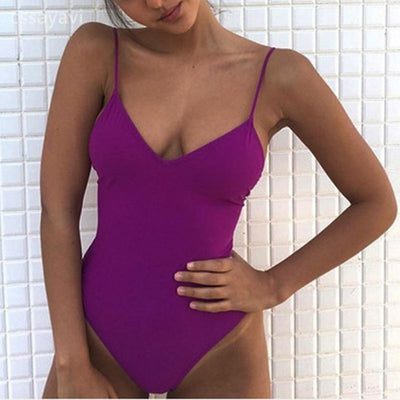 Open Back One-Piece Swimsuit - Solid Color Sexy Design