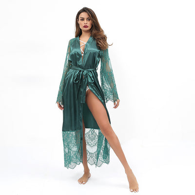 Lace Nightdress Robe - Full Length Tie Sexy Sleepwear