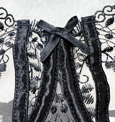 Floral Embroidery Mesh Lingerie Set - Sheer Patchwork - Fashions Envy