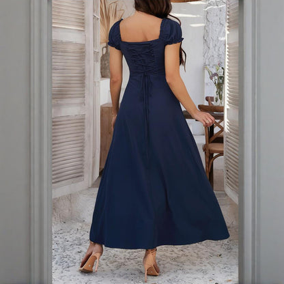Women's Bohemian Backless Flowy Ruffled Maxi Dress with Adjustable Belt - Summer Vacation