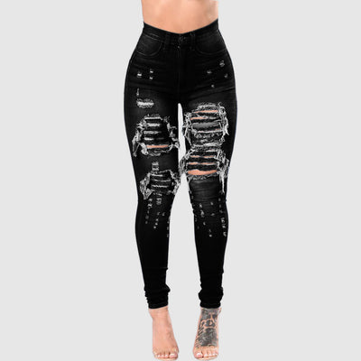 Women's Ripped Denim Pants - Washed Distressed Jeans