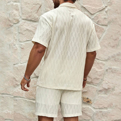 Men's Summer Fashion Solid Loose Casual Two Pieces Lapel Button Shirt Shorts Set