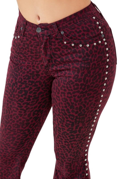Leopard High Rise Studded Bell Bottom 30' Inseam