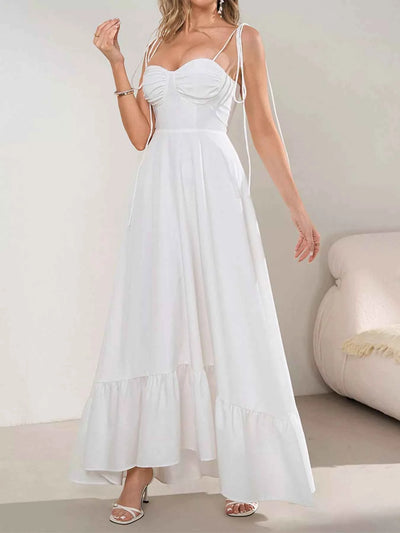 Sweetheart Neck Tie-Strap Ruffle Hem Maxi Dress