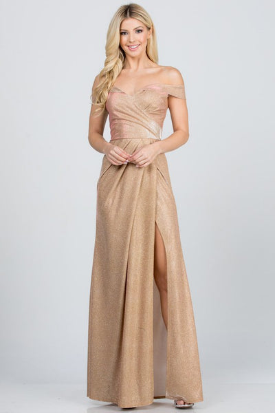 Off The Shoulder Glittery Jacquard Gathered Maxi Gown