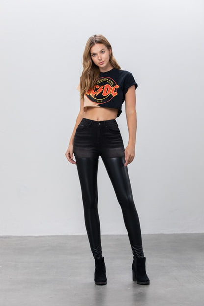 High Rise Denim/Leather Combo Skinny Jeans