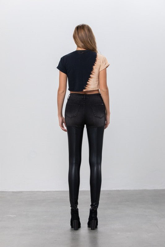 High Rise Denim/Leather Combo Skinny Jeans