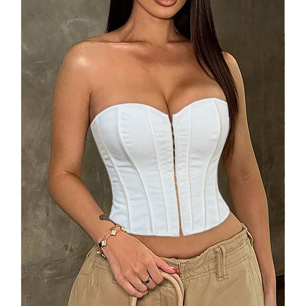 Strapless Corset Top - Lace Up Backless Bandeau Crop