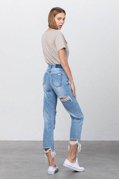 High-Waist Tapered Medium Wash Jeans - Fashions Envy