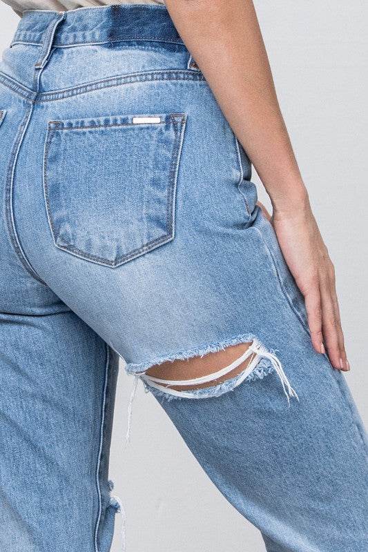 High-Waist Tapered Medium Wash Jeans - Fashions Envy