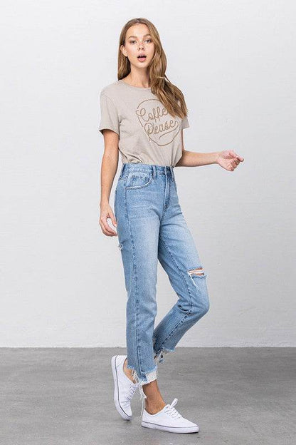 High-Waist Tapered Medium Wash Jeans - Fashions Envy