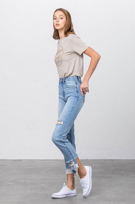 High-Waist Tapered Medium Wash Jeans - Fashions Envy