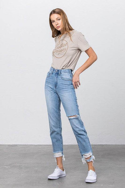 High-Waist Tapered Medium Wash Jeans - Fashions Envy
