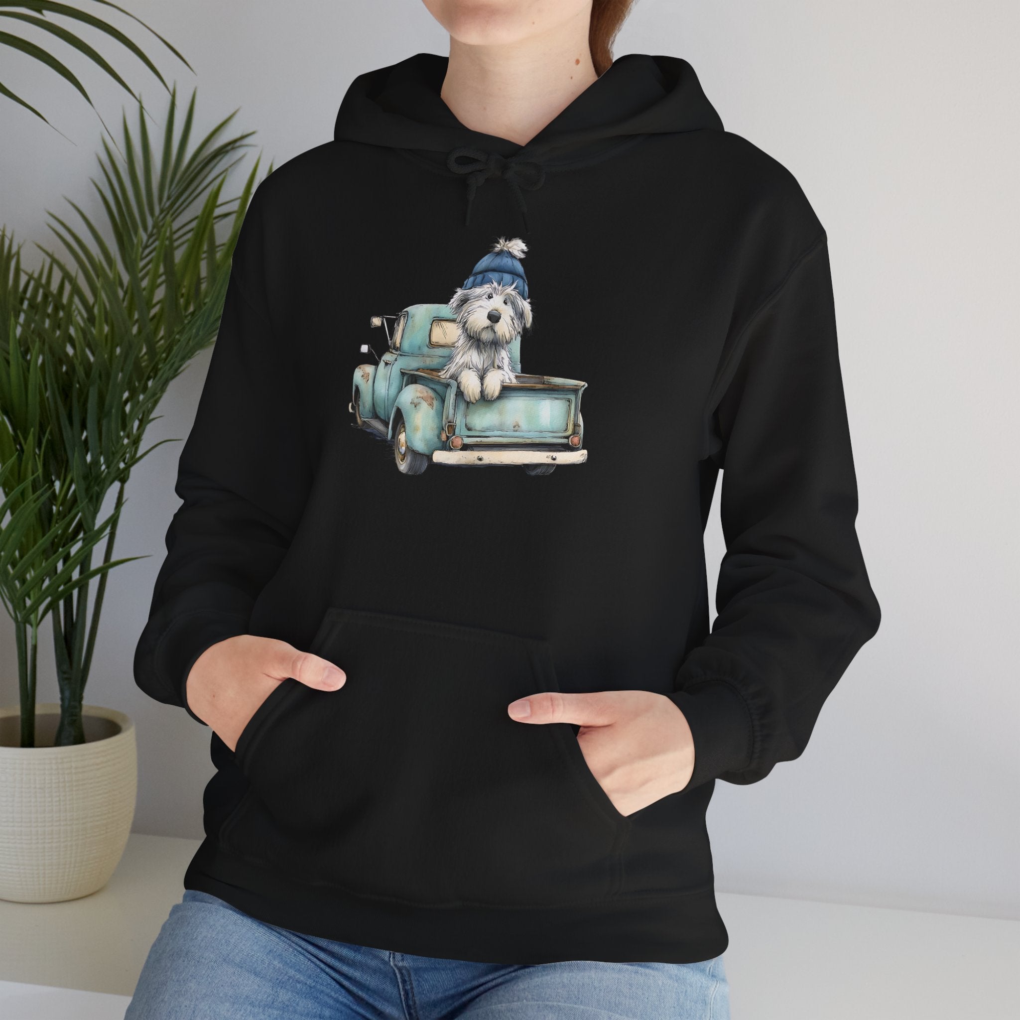 Vintage Truck Pup Hoodie - Cozy Winter Dog Lover Sweatshirt