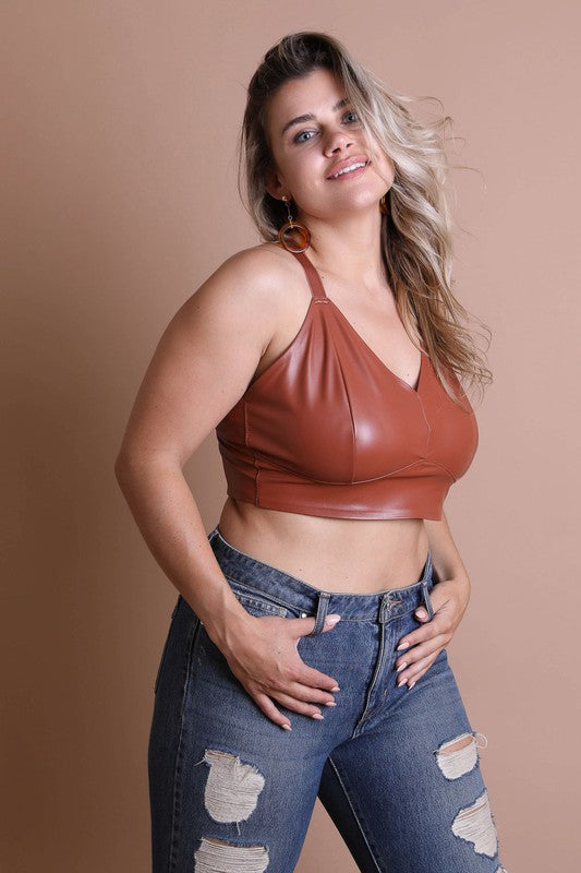 Plus Size Faux Leather Longline Bralette