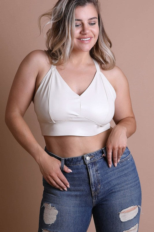 Plus Size Faux Leather Longline Bralette