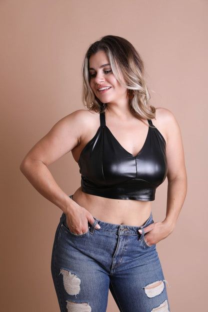 Plus Size Faux Leather Longline Bralette