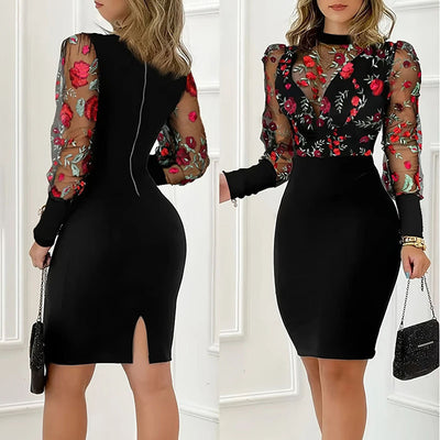 Mock Neck Long Sleeve Bodycon Midi Dress