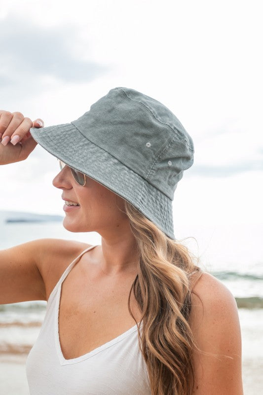 Washed Look Solid Color Distressed Bucket Hat