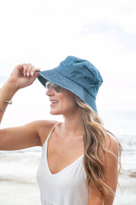 Washed Look Solid Color Distressed Bucket Hat