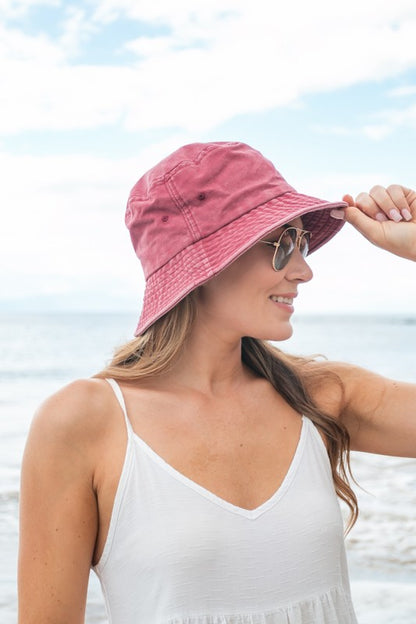 Washed Look Solid Color Distressed Bucket Hat