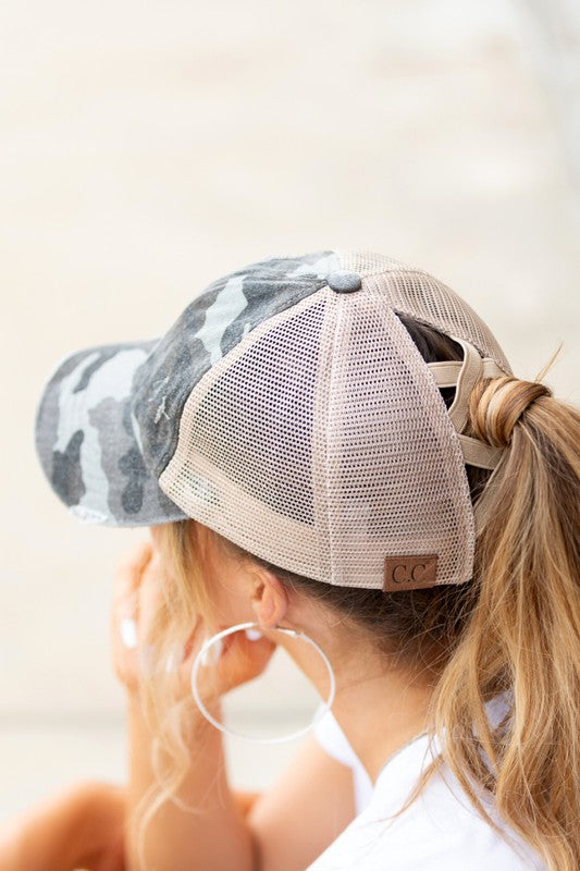 CC Camo Criss-Cross Ponytail Caps