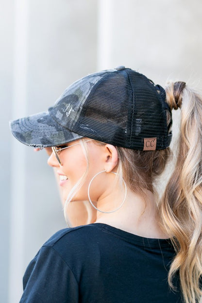 CC Camo Criss-Cross Ponytail Caps