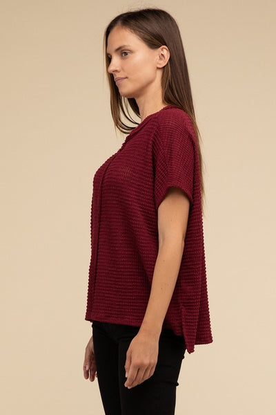 Dolman Short Sleeve Jacquard Sweater - Fashions Envy