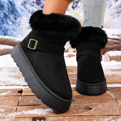 Cozy Round Toe Platform Boots with Fluff Lining - Fashions Envy