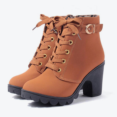 Cross Strap Ankle Boots - Edgy Buckle Combat Booties
