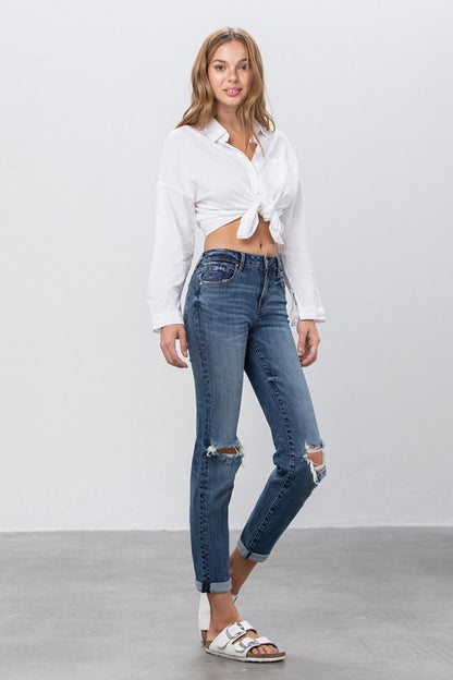 Ripped Boyfriend Stretch Denim Jeans