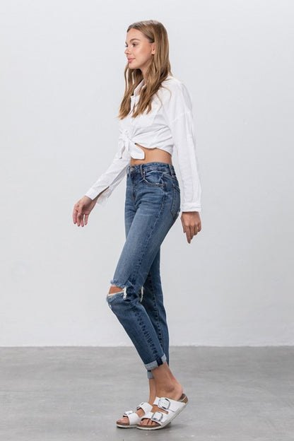 Ripped Boyfriend Stretch Denim Jeans