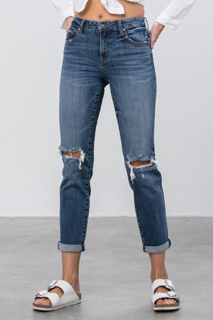 Ripped Boyfriend Stretch Denim Jeans