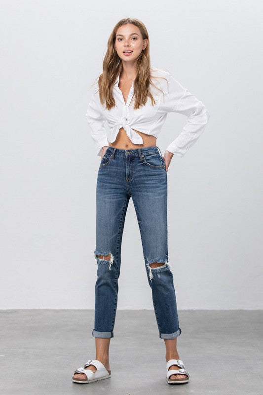 Ripped Boyfriend Stretch Denim Jeans