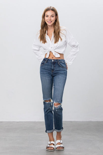 Ripped Boyfriend Stretch Denim Jeans