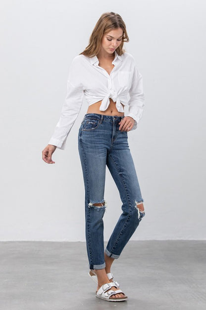 Ripped Boyfriend Stretch Denim Jeans