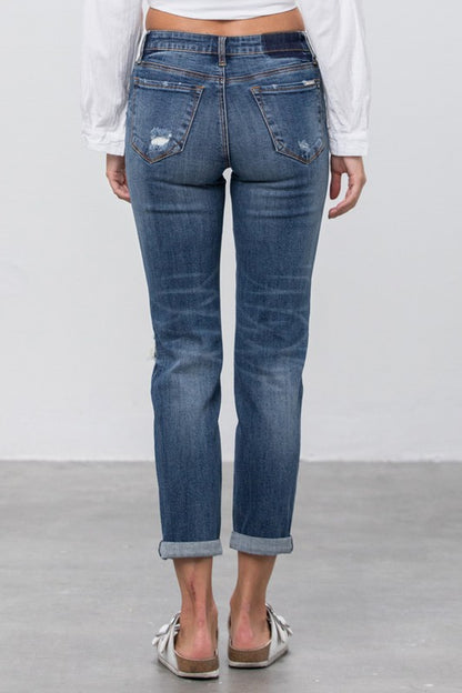 Ripped Boyfriend Stretch Denim Jeans