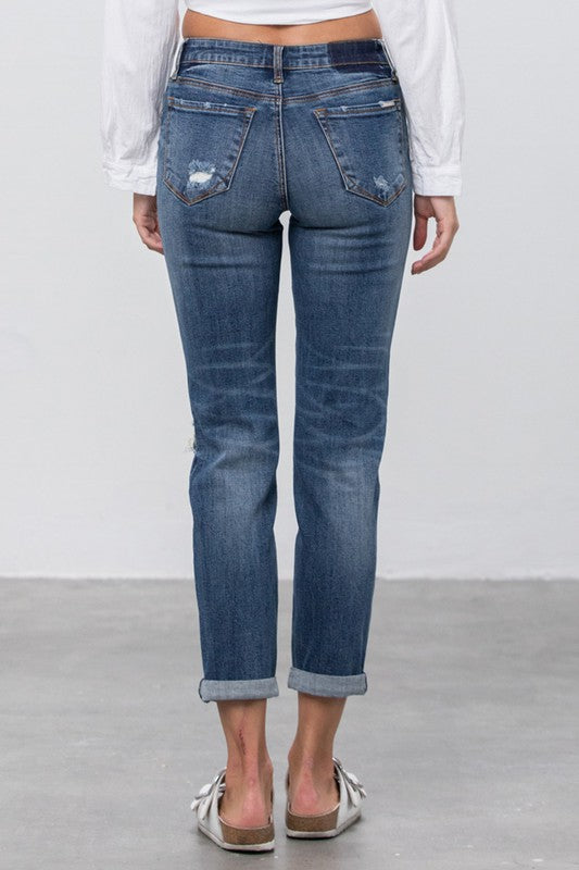 Ripped Boyfriend Stretch Denim Jeans