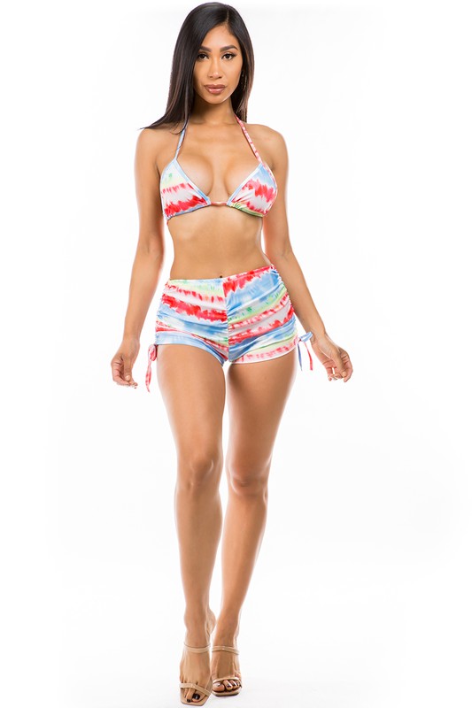 Halter Style Self Tie Boyshort Bikini Swimsuit