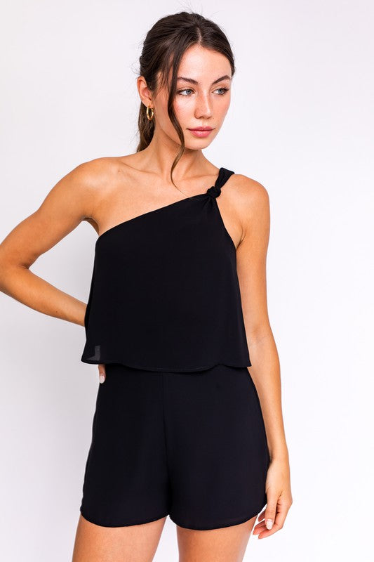 Chic Pleated One Shoulder Woven Romper