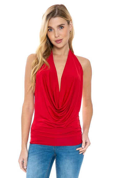 Open Back Drop Neck Sexy Pullover Blouse