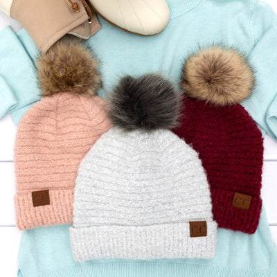 CC Ultra Soft Fur Pom Beanie - Fashions Envy