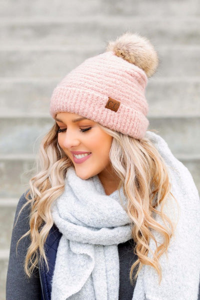 CC Ultra Soft Fur Pom Beanie - Fashions Envy