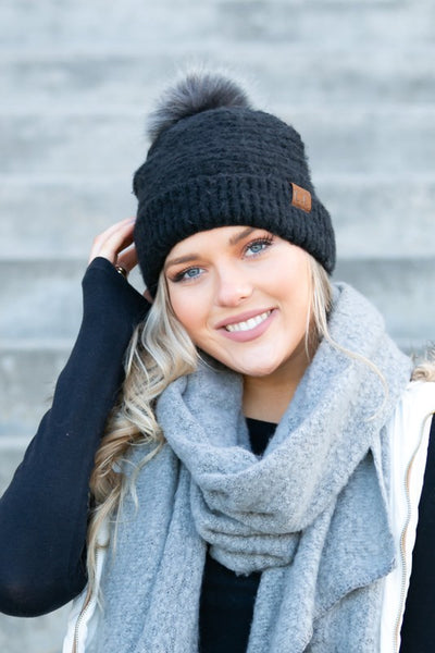 CC Ultra Soft Fur Pom Beanie - Fashions Envy