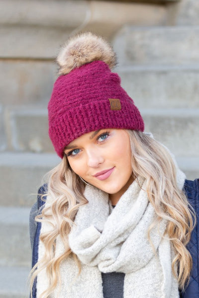 CC Ultra Soft Fur Pom Beanie - Fashions Envy
